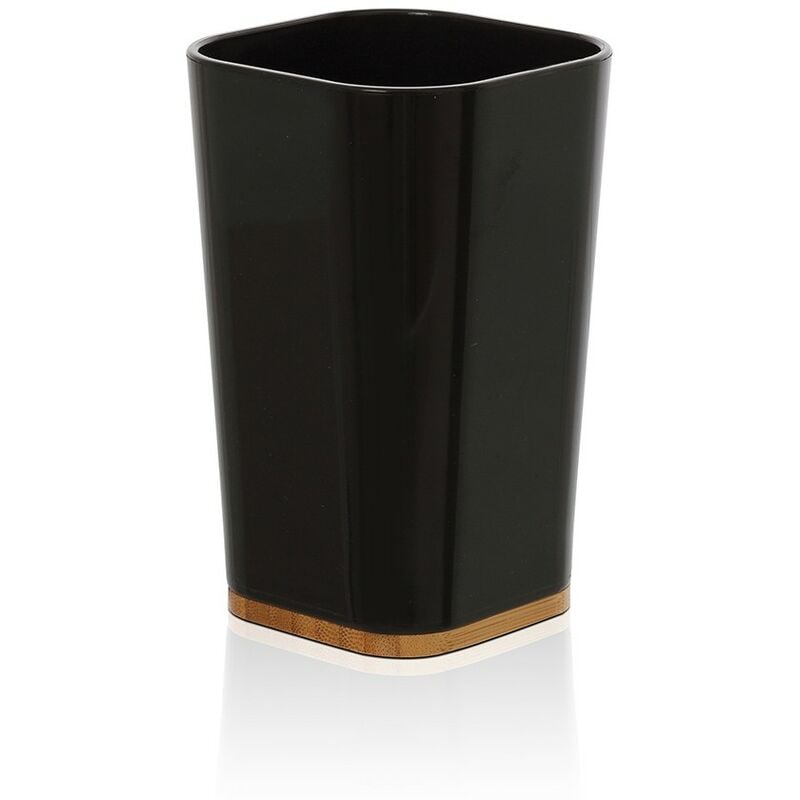 foto del prodotto porta spazzolini in finitura nera opaca con dettagli in bamboo