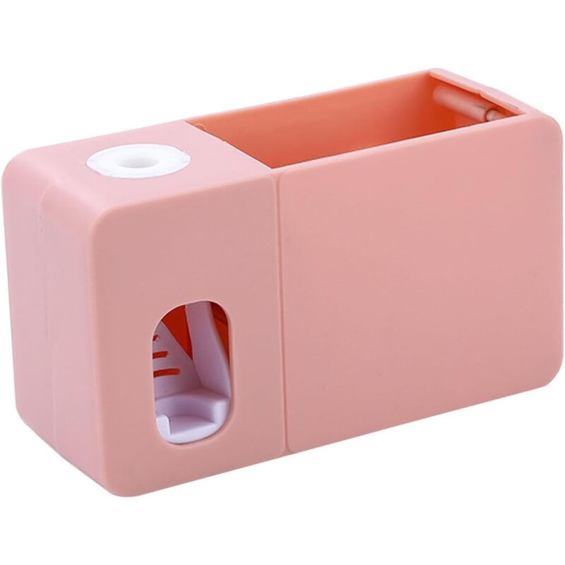 foto del prodotto porta spazzolino e dispenser per dentifricio con scomparto portaoggetti, accessori da bagno facili da installare per doccia, rosa sollbry