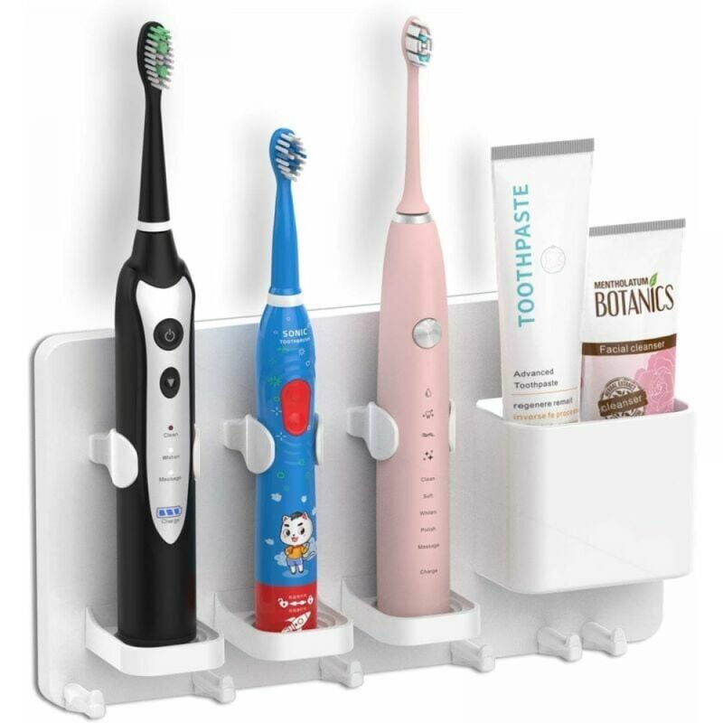 foto del prodotto porta spazzolino elettrico da parete, organizer per dentifricio, autoadesivo, multifunzionale, per bagno e cucina (bianco)