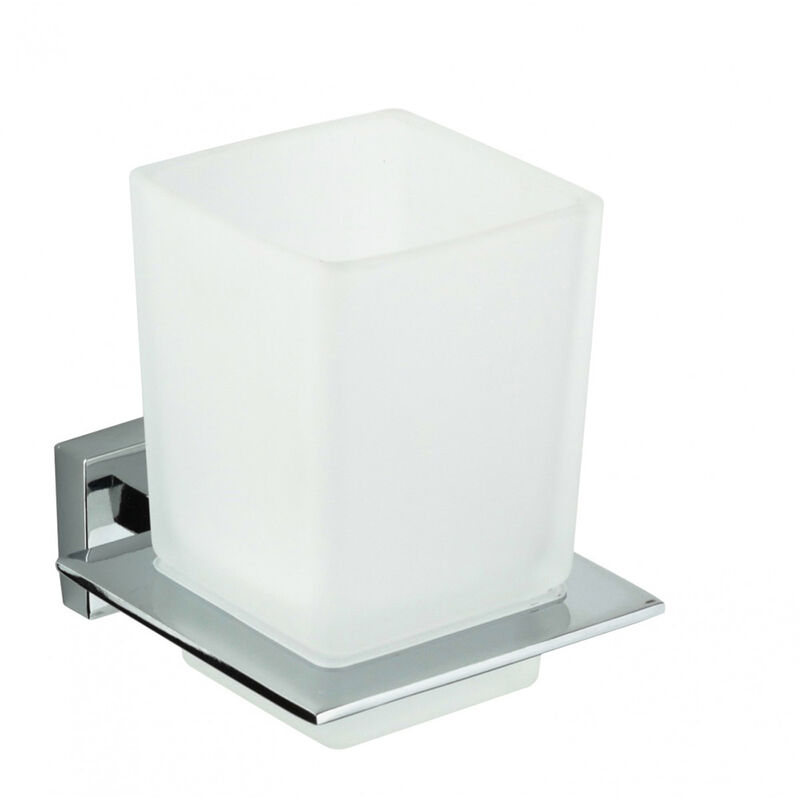 foto del prodotto porta spazzolino moderno da muro in acciaio lucido e vetro satinato 10 cm fissaggio con viti accessori arredo bagno