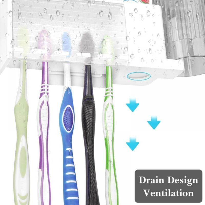 foto del prodotto porta spazzolino multifunzionale autoadesivo, porta spazzolino da parete con coperchio, contenitore per dentifricio e spazzolino per il bagno bianco 