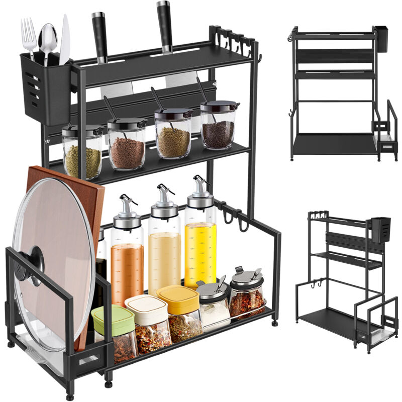 foto del prodotto porta spezie in acciaio inox per cucina con ganci porta spezie porta spezie 38x21x49cm nero