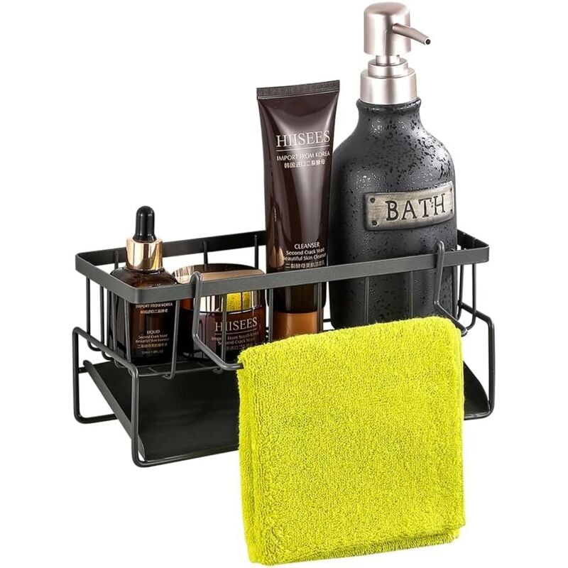 foto del prodotto porta spugna con supporto extra per lavello da cucina, organizer per spugna in acciaio inox antiruggine con sistema di drenaggio automatico,