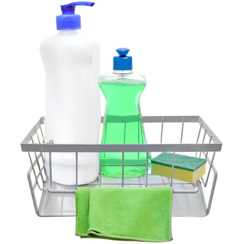 foto del prodotto porta spugna e sapone da cucina con scolo integrato, per lavello e lavandino, compatto, leggero, ideale per mantenere igiene e ordine, facile da