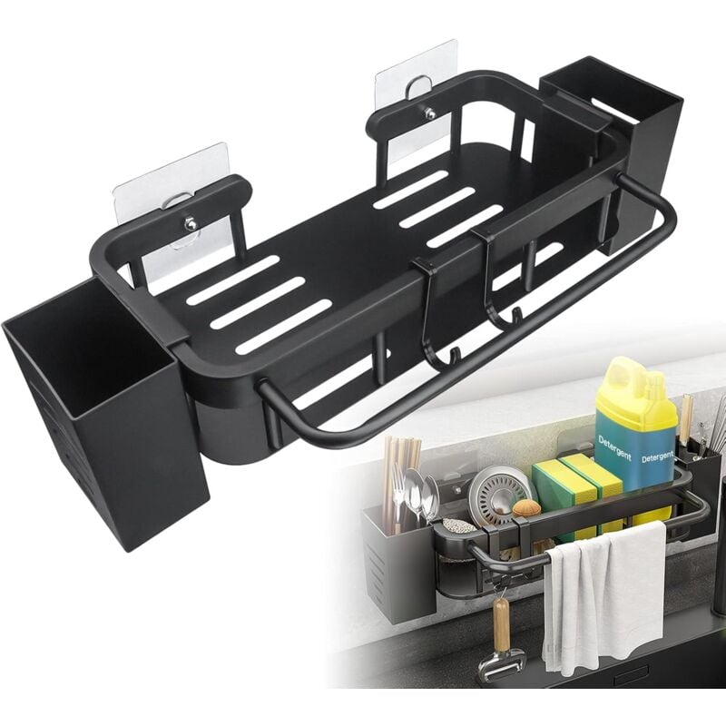 foto del prodotto porta spugna per lavello da cucina, contenitore in acciaio inox, contenitore, porta spugna per lavello con 2 porta bacchette