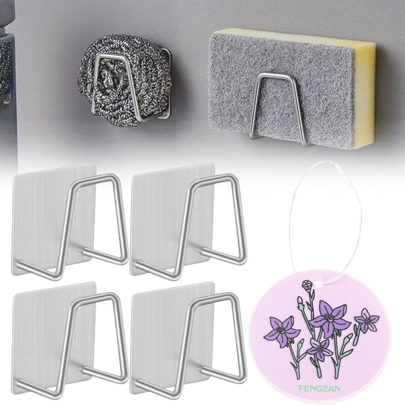foto del prodotto porta spugna per lavello, porta spugna da cucina in acciaio inox, porta spugna autoadesivo, porta spugna per lavello con spugna da cucina, gancio