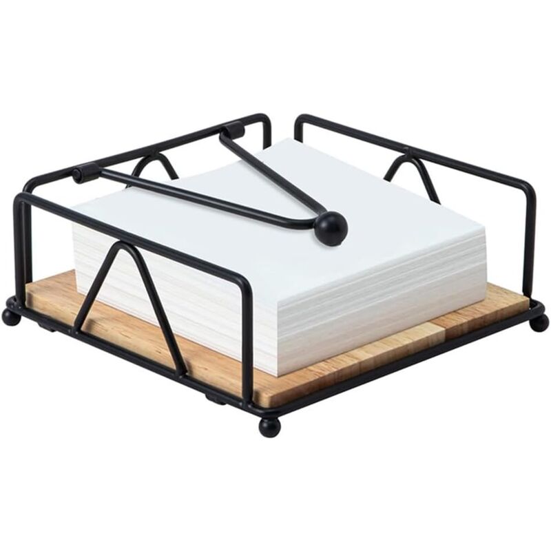 foto del prodotto porta tovaglioli, porta tovaglioli in metallo nero con base in legno e braccio zavorrato, porta tovaglioli da cucina per ristorante, bar, tavolo