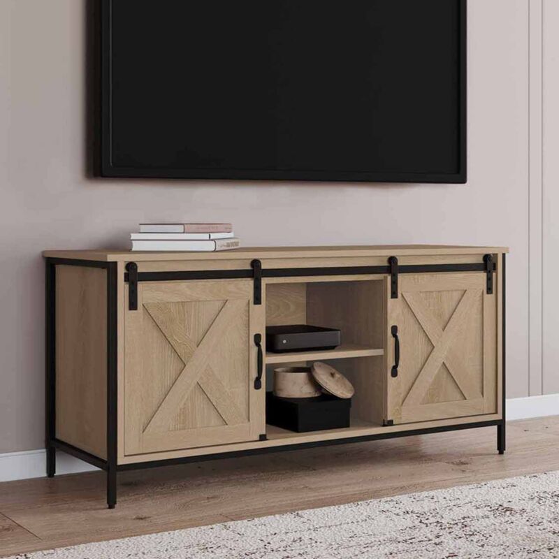 foto del prodotto porta tv 113 cm 2 porte scorrevoli quebec design industriale