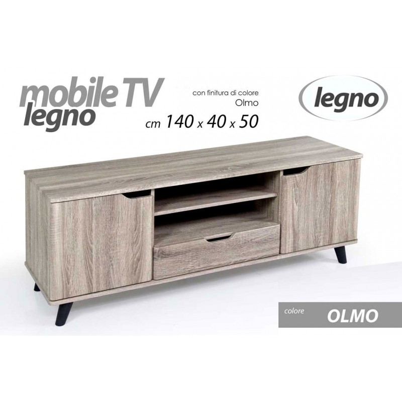 foto del prodotto porta tv basso con cassetto ed ante olmo cm 140 x 40 x 50 h