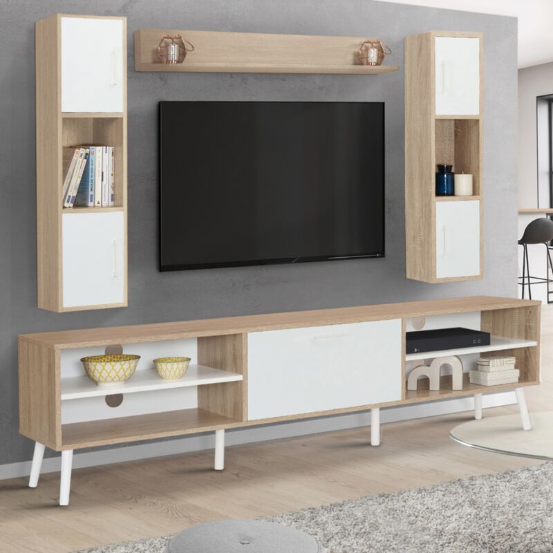 foto del prodotto porta tv e scaffale da 180 cm houston, legno e bianco