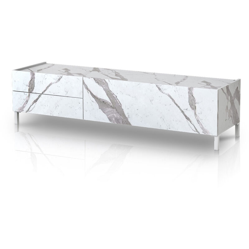 foto del prodotto porta tv effetto legno finitura marmo bianco cm. h.42 x l.160 x p.40