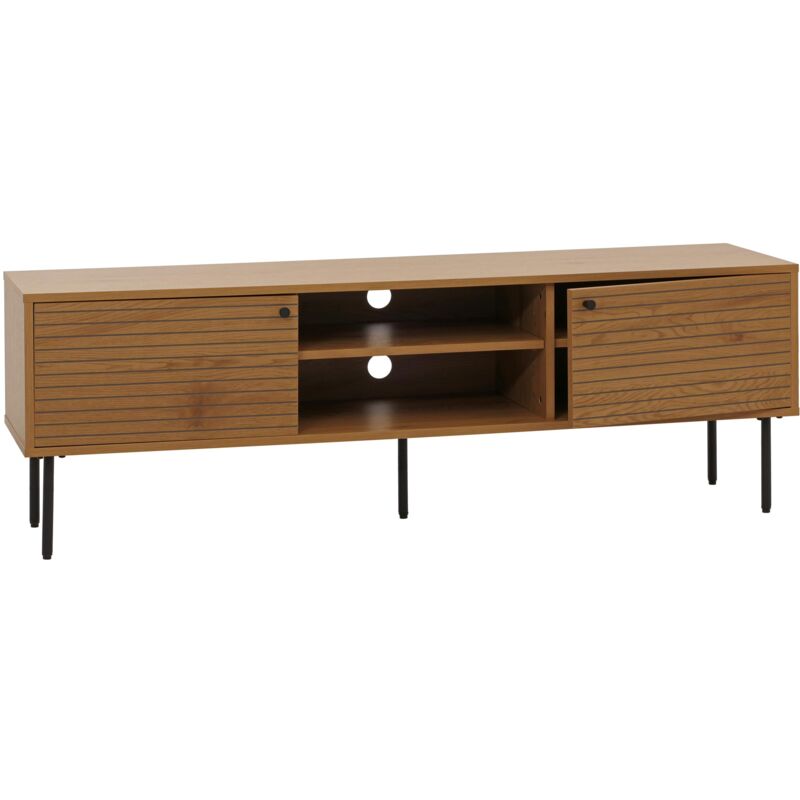 foto del prodotto porta tv hhg 278, mobile basso, tavolino lowboard scandinavo metallo legno melamina mvg 50x150x40cm, naturale