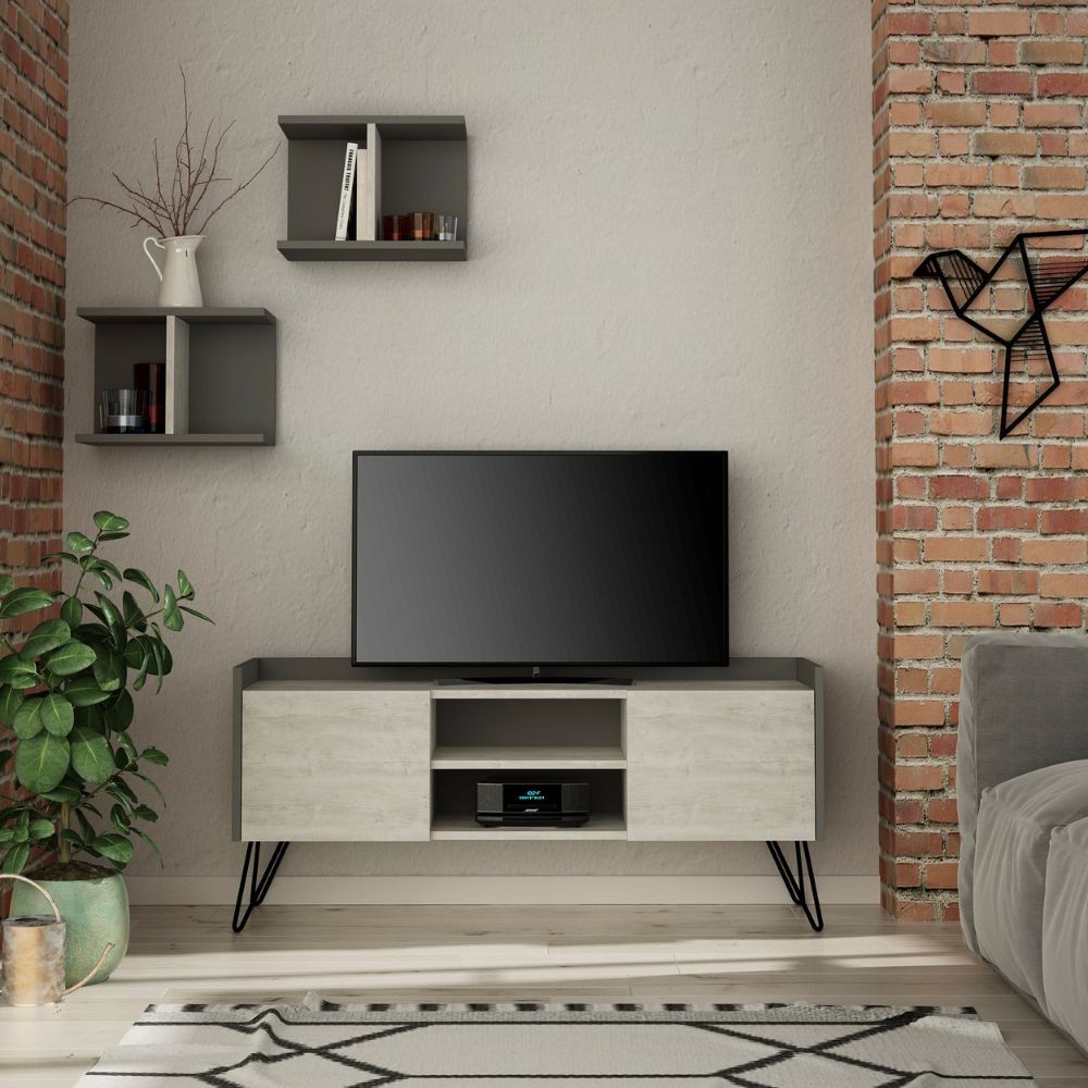 foto del prodotto porta tv klappe antracite con ante bianche vintage e due mensole
