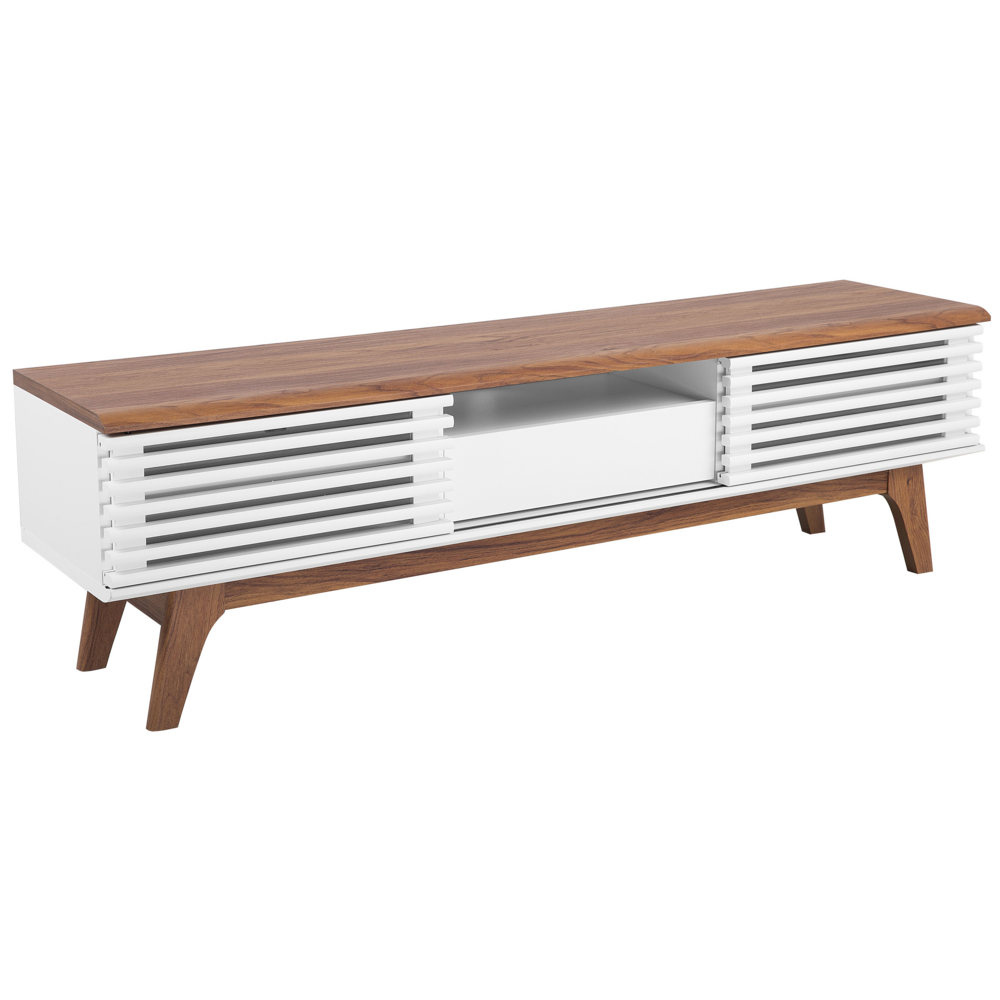 foto del prodotto porta tv legno scuro bianco tv fino a 67ʺ consigliato 5 ripiani cassetto moderno