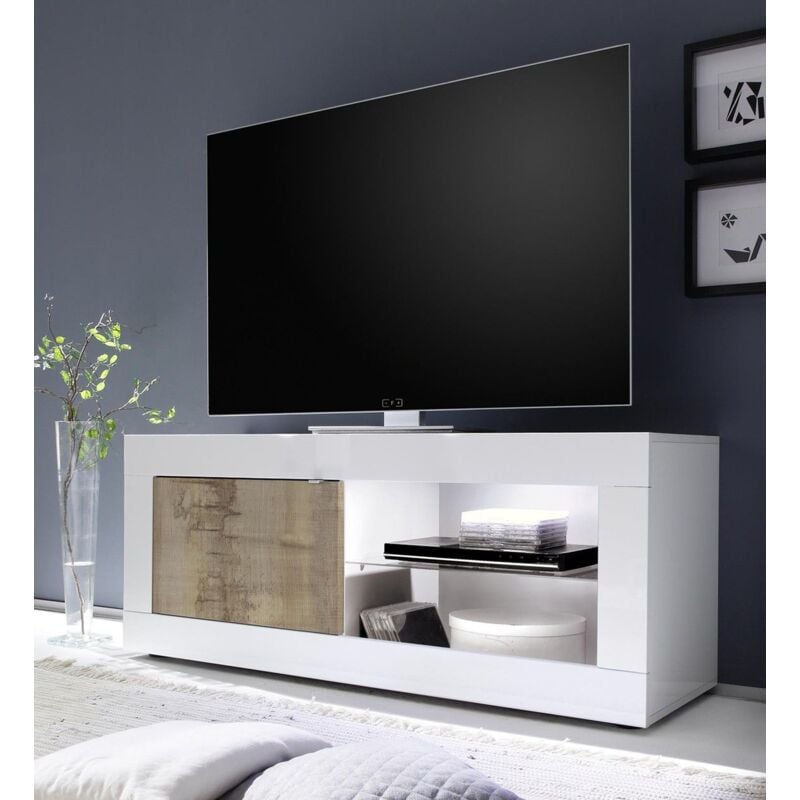 foto del prodotto porta tv linea basic colore bianco lucido e pero