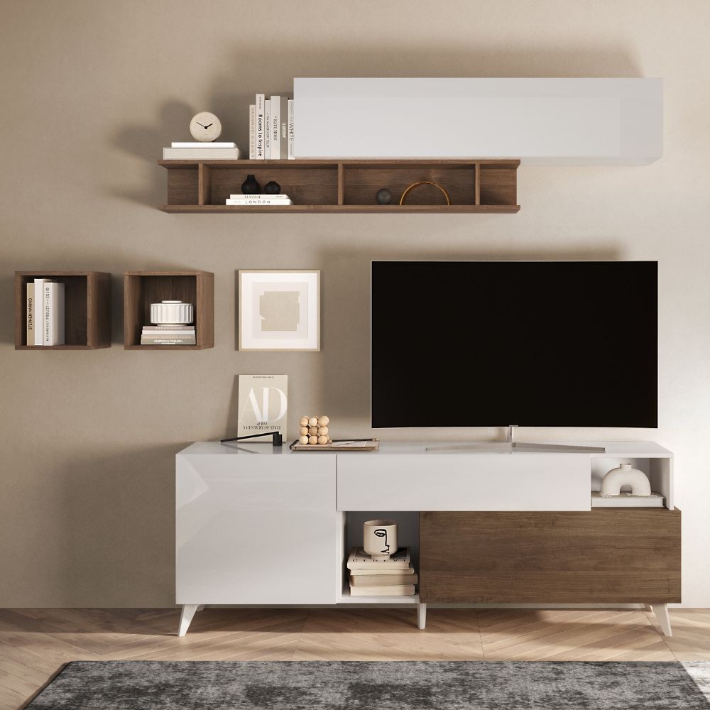 foto del prodotto porta tv marion 180 cm in bianco lucido e mercure
