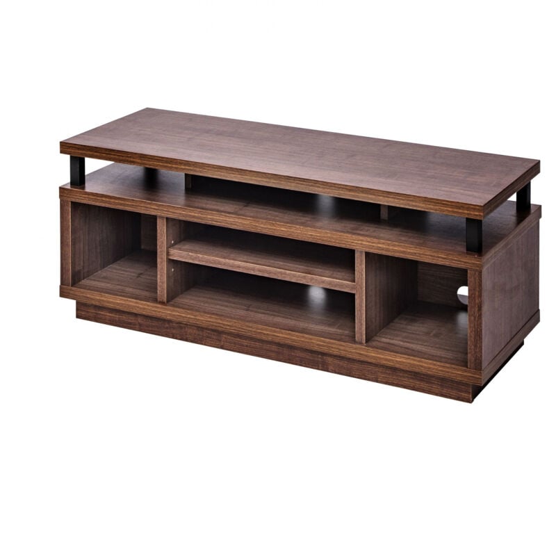 foto del prodotto porta tv mobile tv tv porta tv in legno porta tv con 5 ripiani aperti tv fino a 43, legno massello, fori passacavi, ufficio, soggiorno tv cabinet
