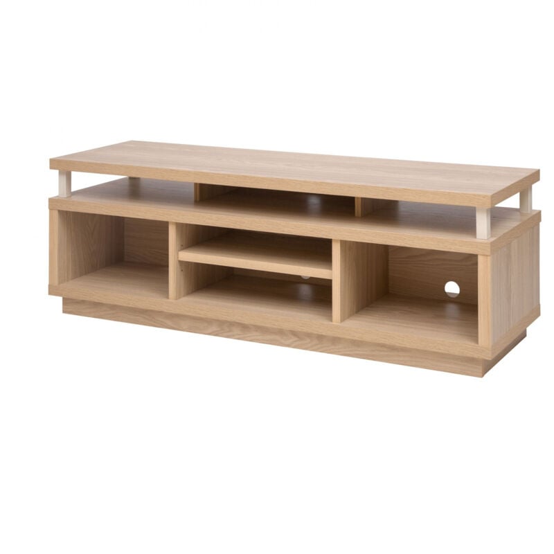 foto del prodotto porta tv mobile tv tv porta tv in legno porta tv con 5 ripiani aperti tv fino a 55, legno massello, fori passacavi, ufficio, soggiorno tv cabinet