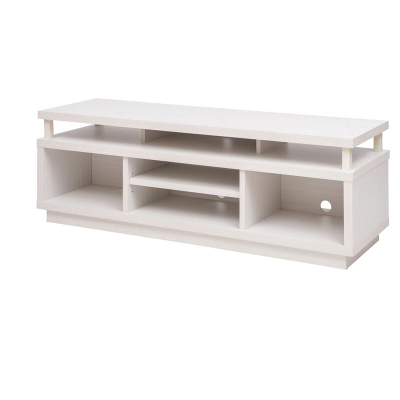 foto del prodotto porta tv mobile tv tv porta tv in legno porta tv con 5 ripiani aperti tv fino a 55, legno massello, fori passacavi, ufficio, soggiorno tv cabinet