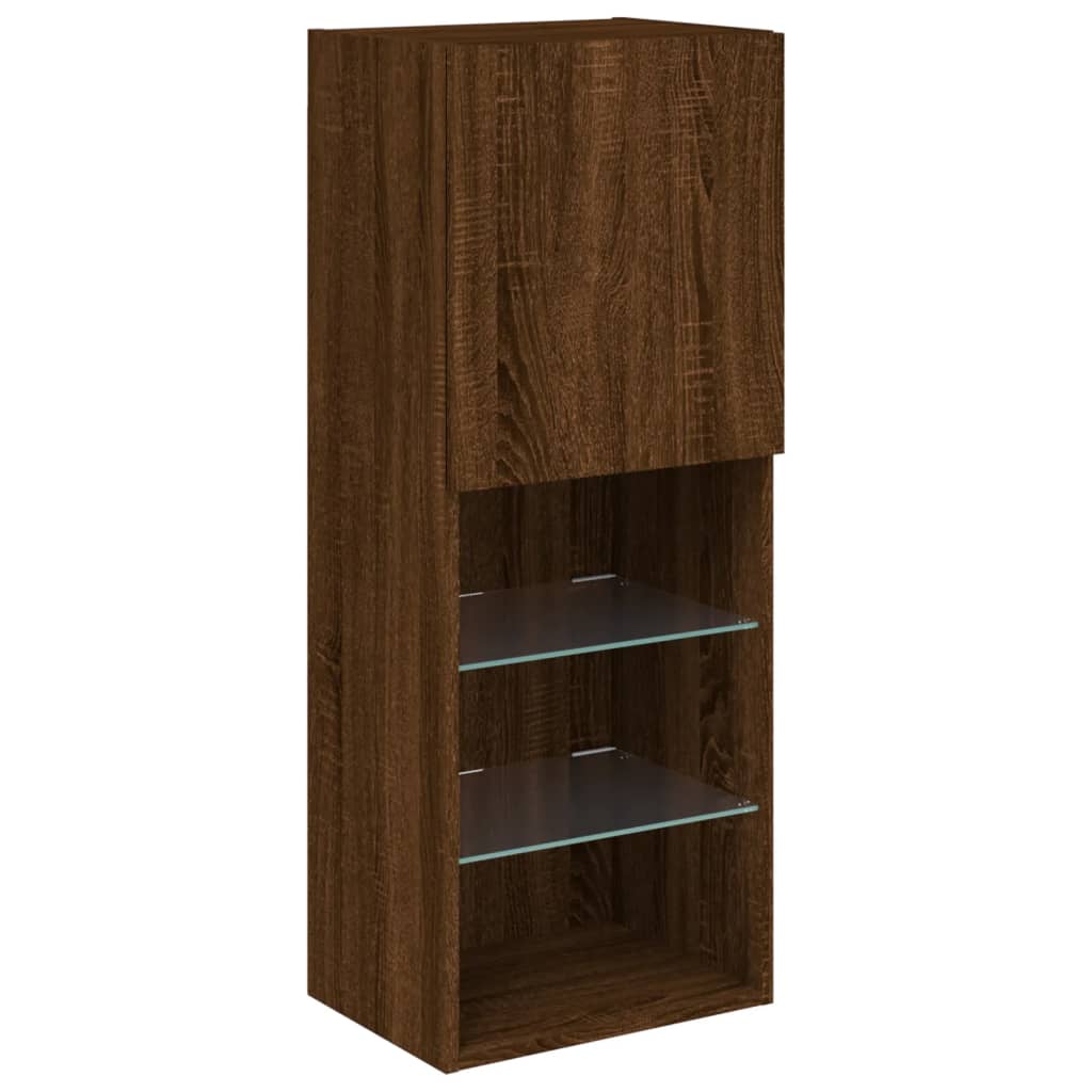 foto del prodotto porta tv multimediale scaffale per televisione televisore buffet sala da pranzo soggiorno camera da letto con luci a led rovere 40,5 x 30 x 102 cm marrone 02 0026692