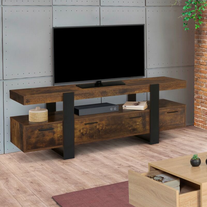 foto del prodotto porta tv phoenix 140 cm con legno effetto invecchiato e cassetti neri