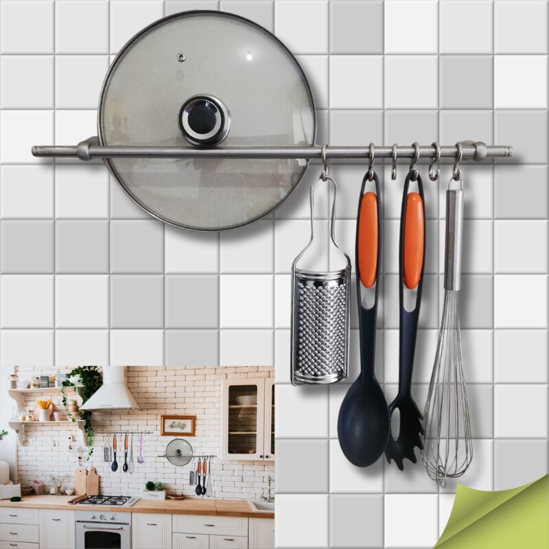foto del prodotto porta utensili da cucina con ganci, barra portautensili in acciaio inox 70cm