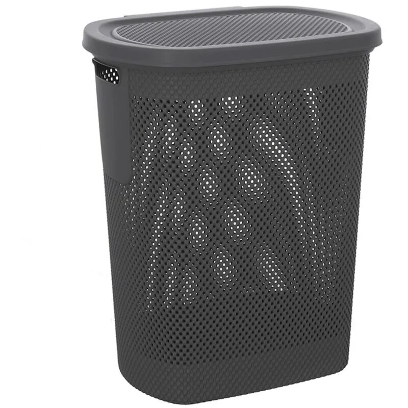 foto del prodotto portabiancheria con coperchio in plastica grigia scuro 58lt kamala