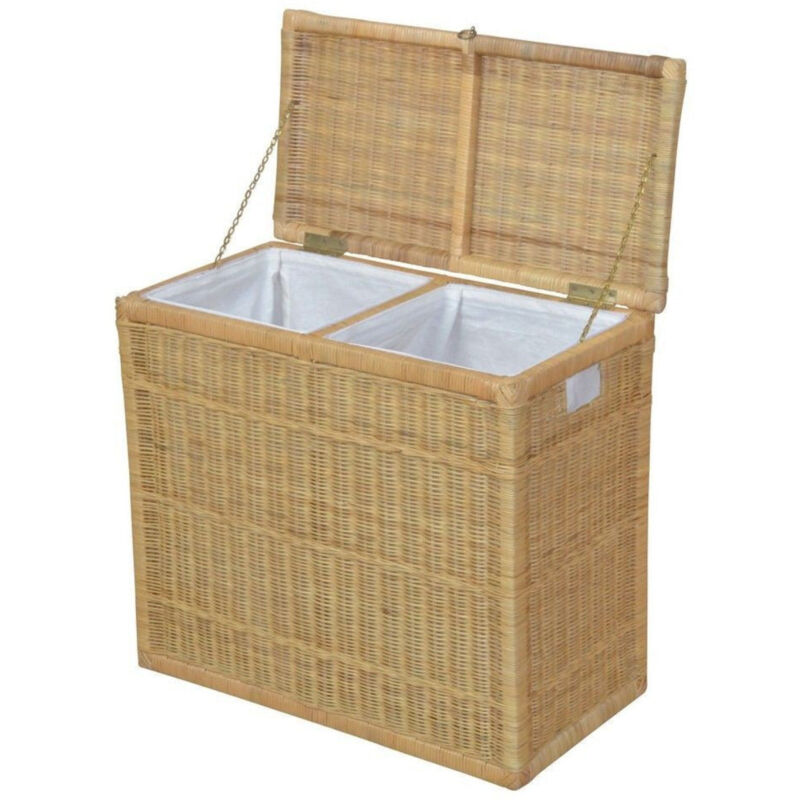 foto del prodotto portabiancheria in rattan beige con due contenitori dec05040