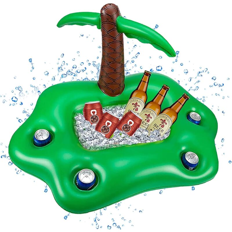 foto del prodotto portabicchieri gonfiabile per piscina, palma galleggiante, portabicchieri a 4 fori, bar per piscina, accessorio gonfiabile per piscina, divertente