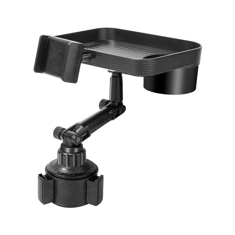 foto del prodotto portabicchieri per cellulare, portabicchieri per telefono, vassoio 2 in 1 rimovibile, vassoio per cibo, vassoio per auto, rotazione a 360 gradi con