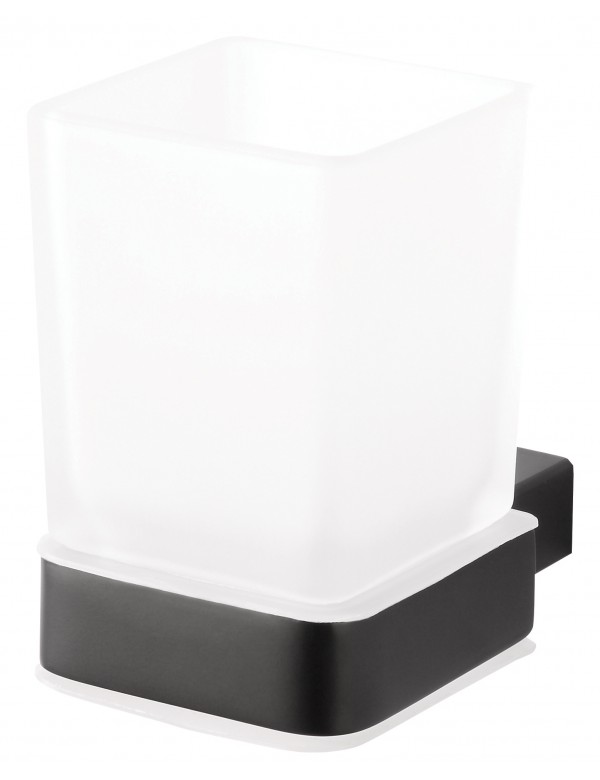 foto del prodotto portabicchieri quadrato nero in ottone nero e vetro 6,4 x10 x9,7 cm