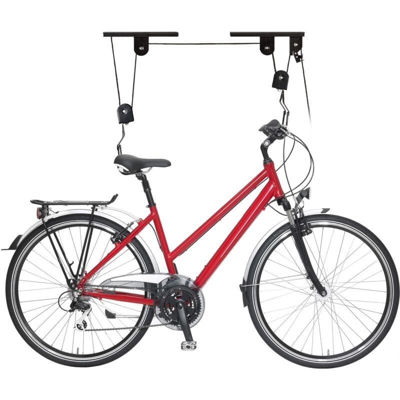 foto del prodotto portabici da soffitto fino a 20 kg, appendi bicicletta a carrucola, garage e cantina, ganci di supporto, nero unisex adulto, 1 pezzo relaxdays