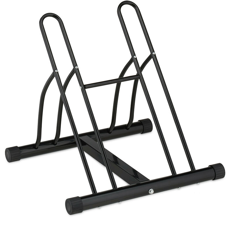 foto del prodotto portabici da terra, supporto per 2 biciclette, e bike, parcheggio interno ruote fino 60mm, 57x60,5x55 cm, nero relaxdays
