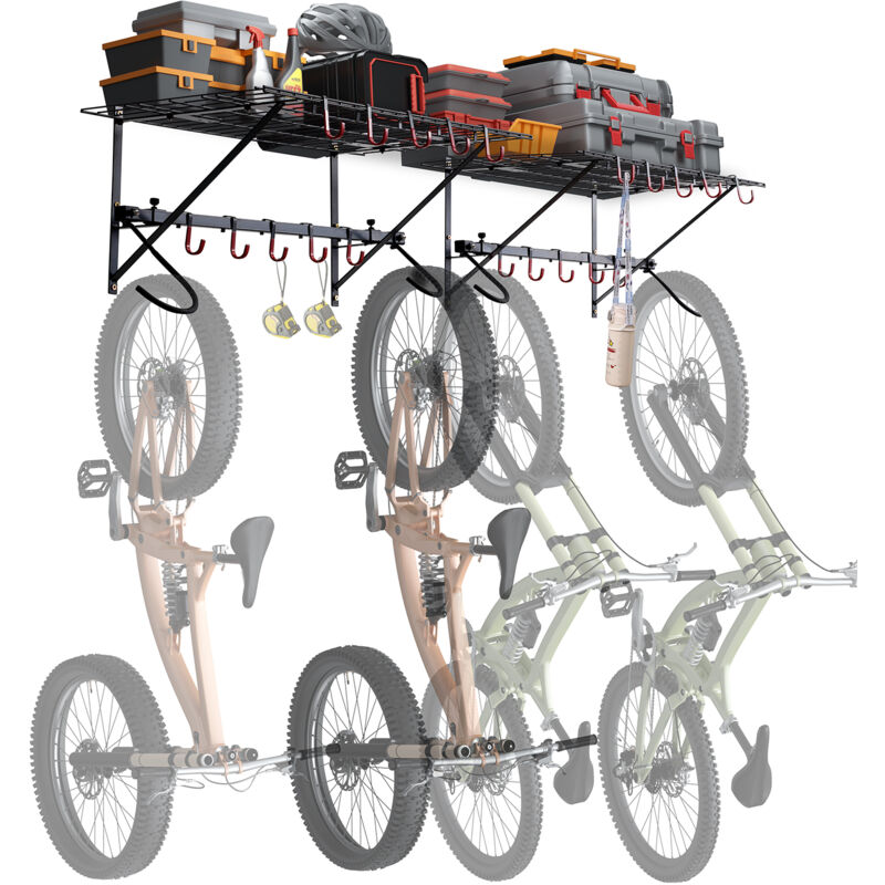 foto del prodotto portabiciclette, 2 ripiani, gancio portabiciclette per montaggio a parete, organizzatore per casa, garage, per varie dimensioni di bici, supporto