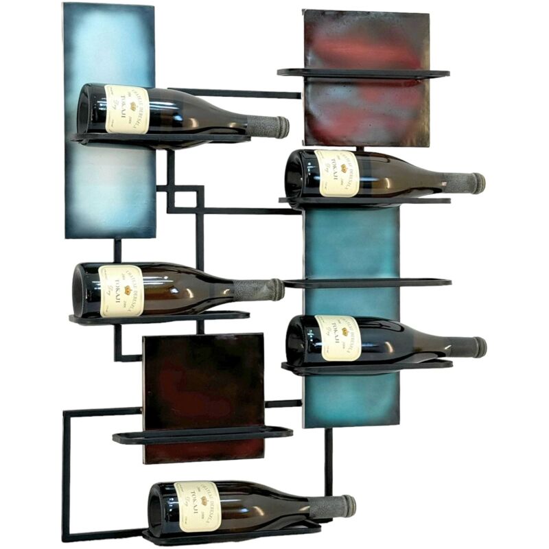 foto del prodotto portabottiglie da parete metallo nero 8 bottiglie stretto 96618 design porta bottiglie moderno porta vino dandibo