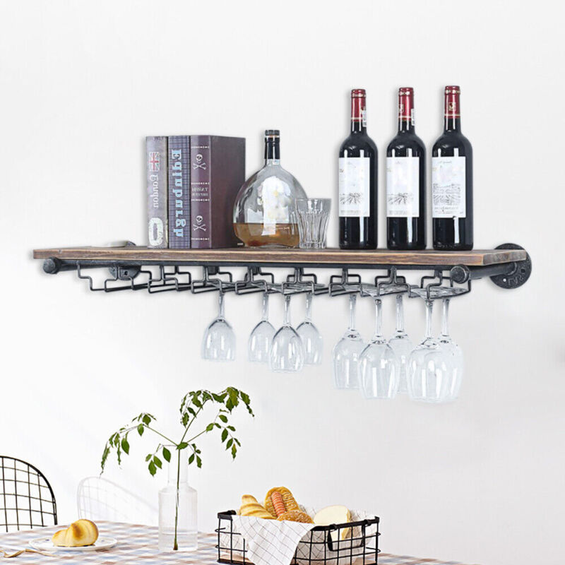 foto del prodotto portabottiglie da parete, porta bicchieri da vino, portabottiglie in metallo, per bar, famiglia, decorazione da cucina 36 pollici 