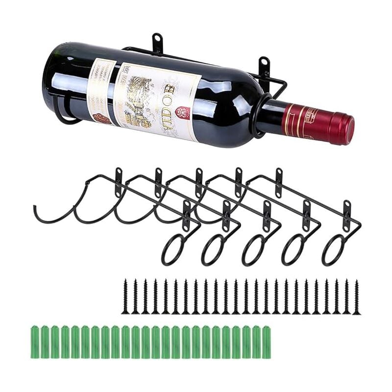 foto del prodotto portabottiglie di vino in ferro a parete bottiglie di liquori per vino rosso appese a cremagliera in metallo 6 pezzi bocca della bottiglia a destra