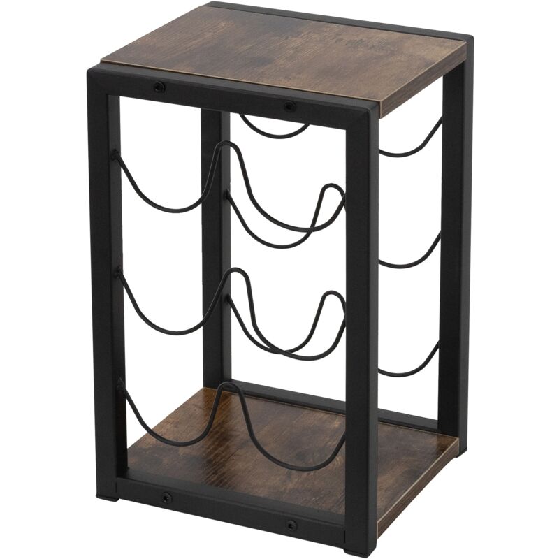 foto del prodotto portabottiglie di vino per 6 bottiglie 24x21x37,5 cm vintage portabottiglie autoportante in legno e metallo con 3 ripiani cantinetta scaffale