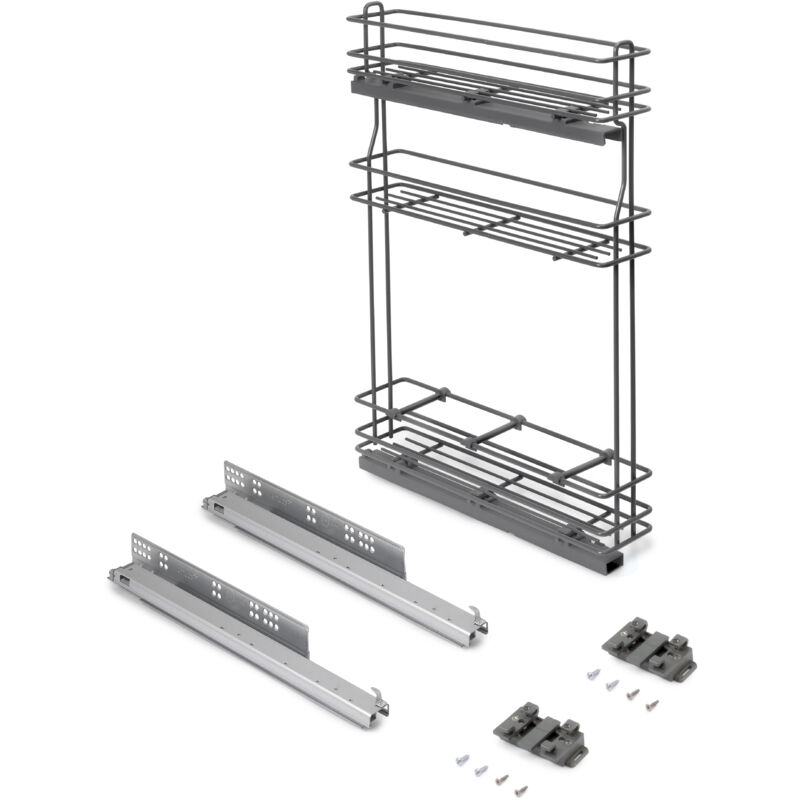foto del prodotto portabottiglie estraibile titanemax con chiusura soft, lato sinistro, 3 vassoi, unit 150 mm, acciaio, grigio antracite emuca