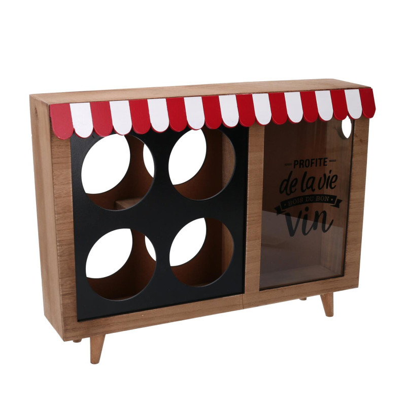 foto del prodotto portabottiglie legno 4 posti con portatappi bistrot rettangolare cm 38x25h8