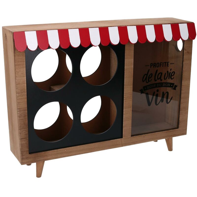 foto del prodotto portabottiglie legno 4 posti con portatappi bistrot rettangolare cm38x25h8