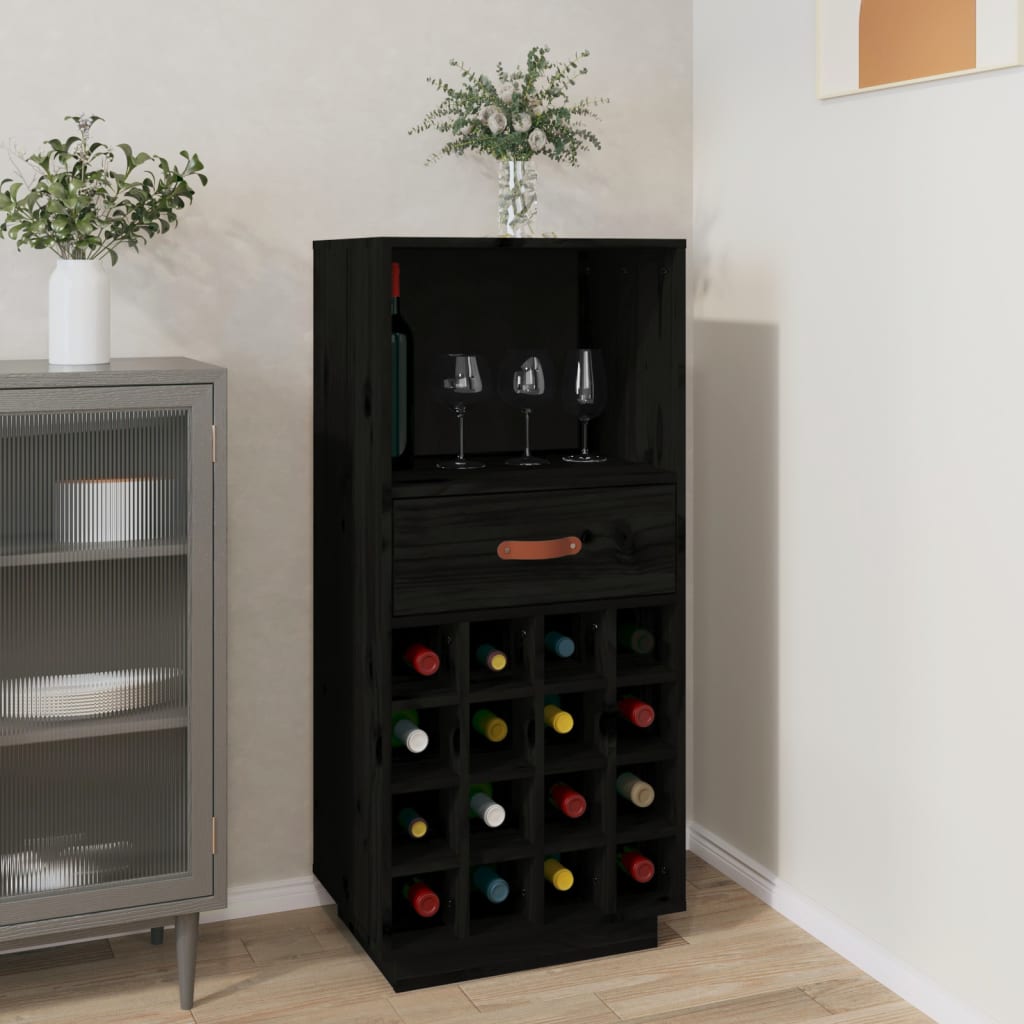 foto del prodotto portabottiglie nero 45x34x100 cm in legno massello di pino cod mxl 44310