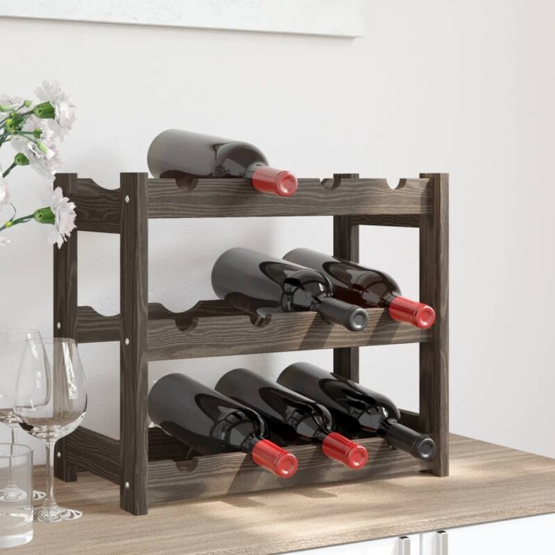 foto del prodotto portabottiglie per 12 bottiglie grigio legno massello di pino vidaxl