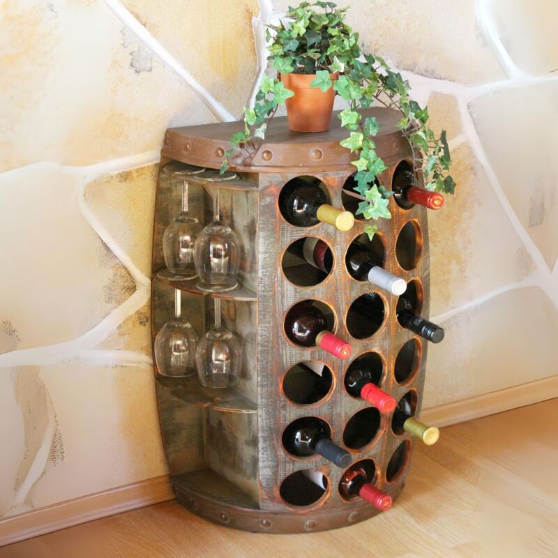 foto del prodotto portabottiglie vino legno in piedi rustico portabottiglie 1486 tavolino mobile barile vino dandibo
