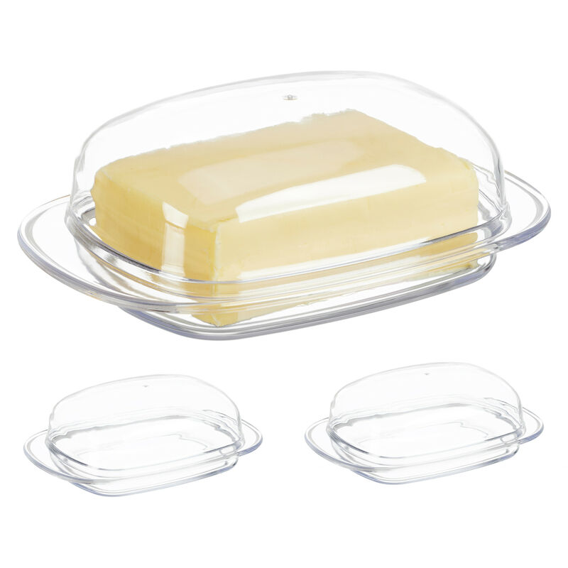 foto del prodotto portaburro con coperchio, set 3 contenitori 250 g burro, burriera in plastica, 6,5x18,5x12,5 cm, trasparente relaxdays