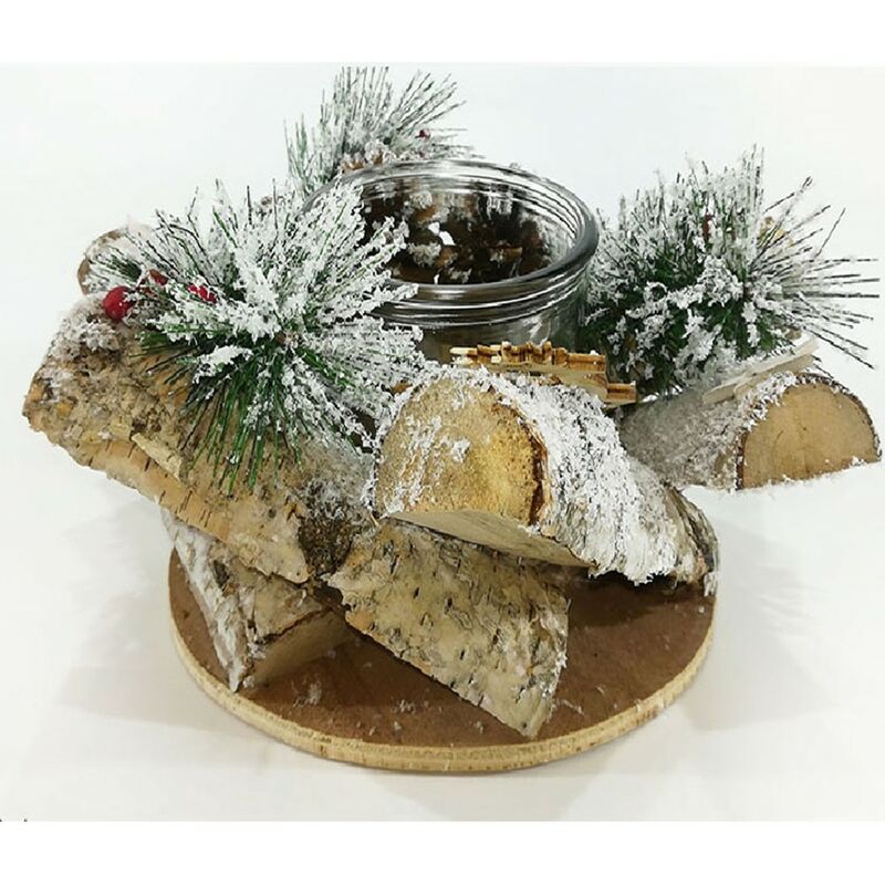 foto del prodotto portacandela centrotavola cm 20 per decorazioni addobbi di natale pigne e bacche