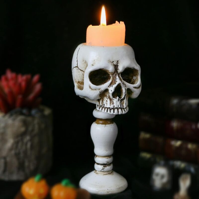 foto del prodotto portacandele a forma di teschio candelabro da tavolo a forma di teschio spaventoso retr , per scrivania, tazza da t , decorazione orribile per