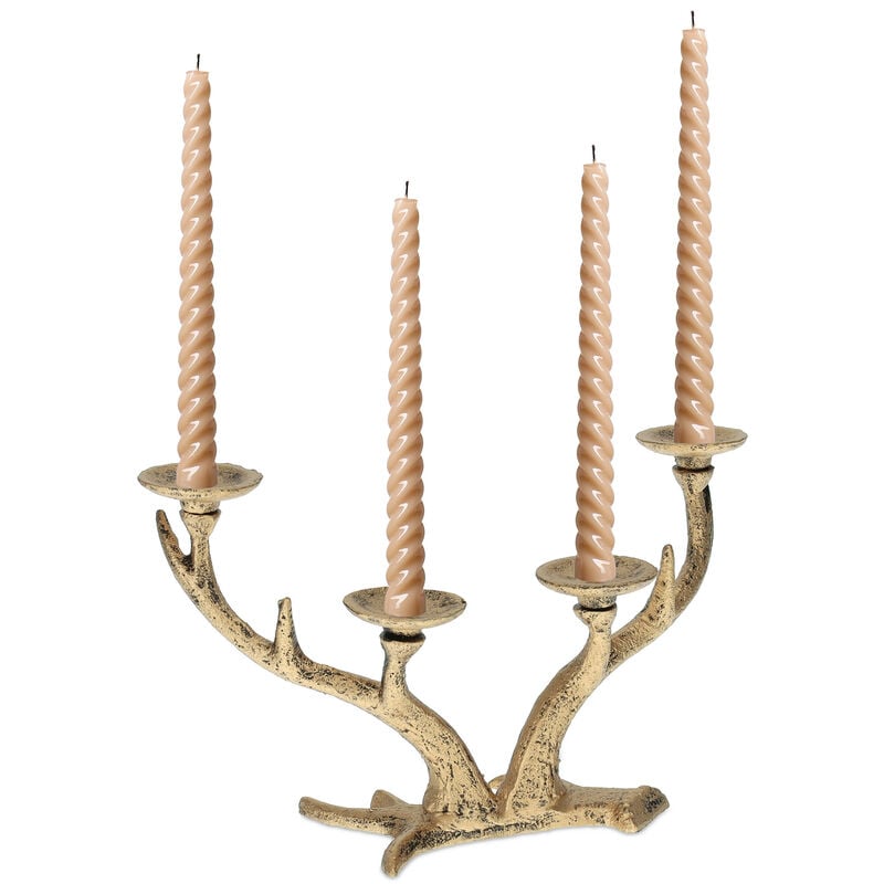 foto del prodotto portacandele a quattro bracci, design a corna di cervo, candelabro vintage per candele lunghe, ghisa, dorato relaxdays