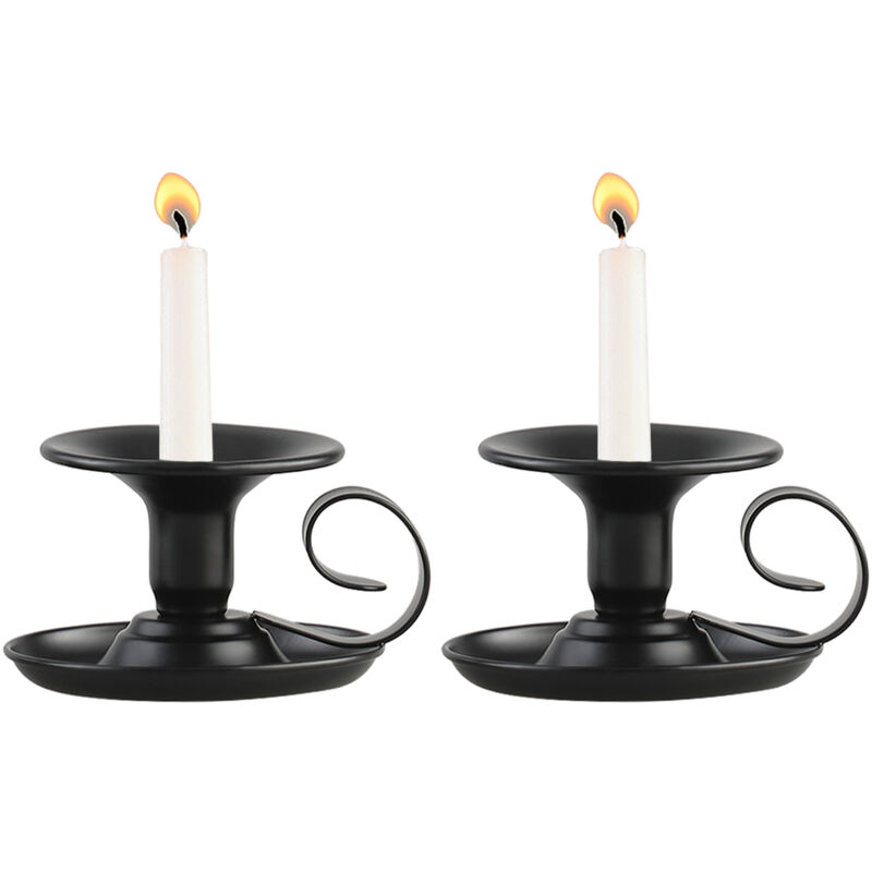 foto del prodotto portacandele conico in ferro retr , set da 2, semplici portacandele neri, portacandele per halloween, natale, sala da pranzo, arredamento per la casa