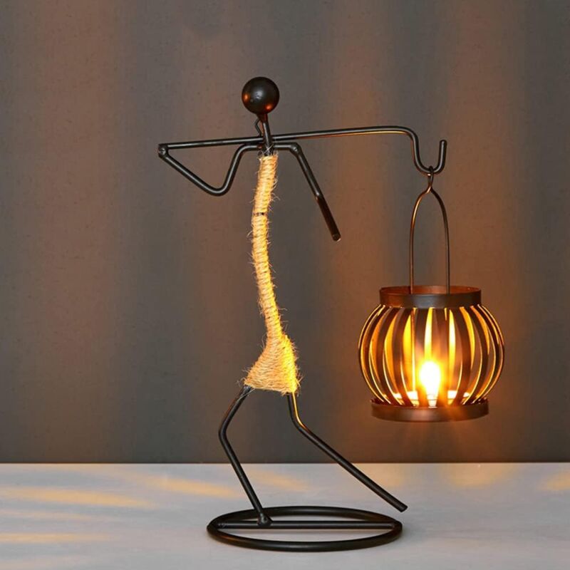 foto del prodotto portacandele creativo in ferro decorativo per matrimonio, retr , portatile nero, 1 pezzo 